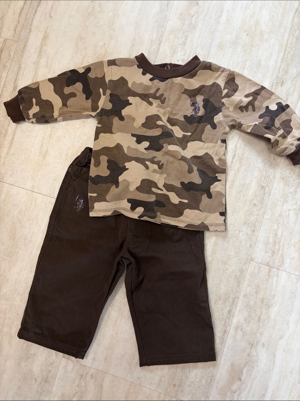 US Polo Assn Baby Boy Camo Outfit Set 18M Two Piece Pant Set Neutral Streetwear